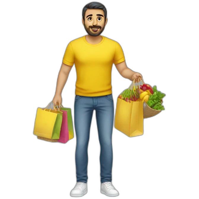 Armenian men doing shopping  in yellow clothes  emoji