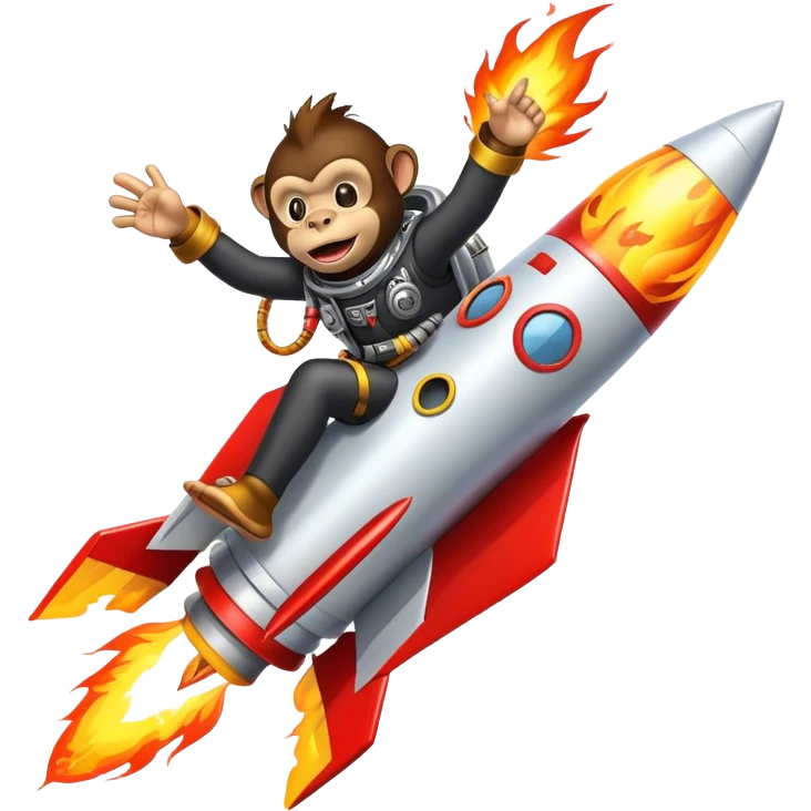 monkye-punk flying in a rocket with fire emoji