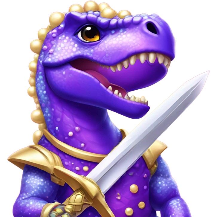 Lisa frank glitter purple dinosaur with sword and pearls emoji