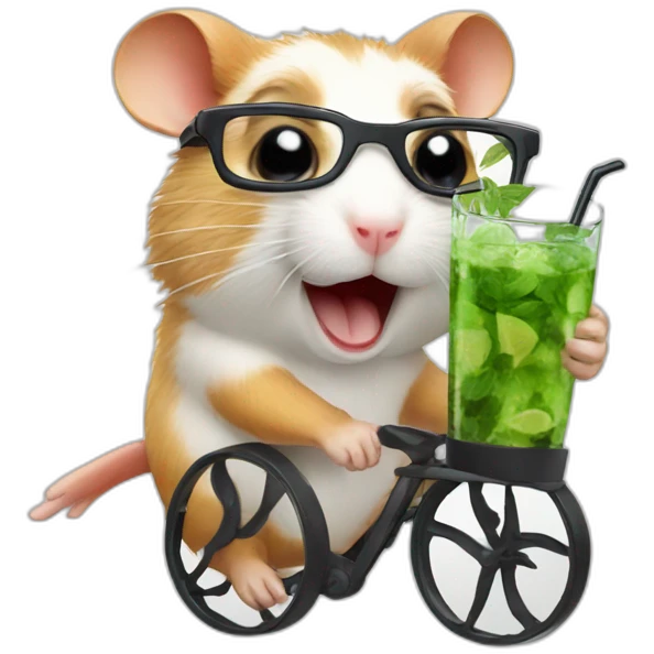 hamster with glasses running on a wheel drinking mojito emoji