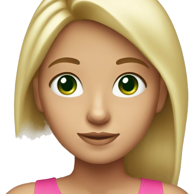 Blonde girl with green eyes and tan skin with pink top emoji