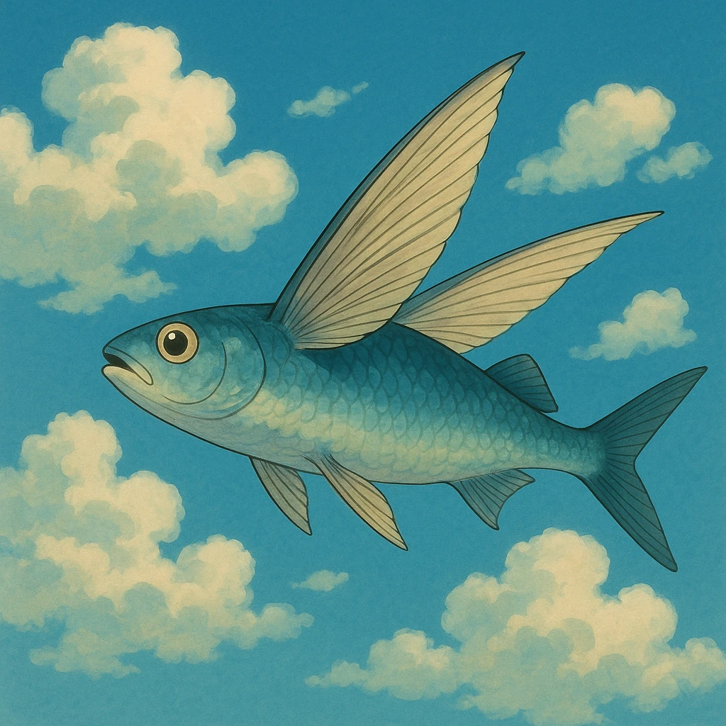 ghibli style flying fish in the sky emoji