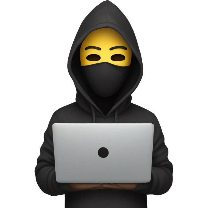 anonymous with laptop with black hoodie and having a mask  emoji