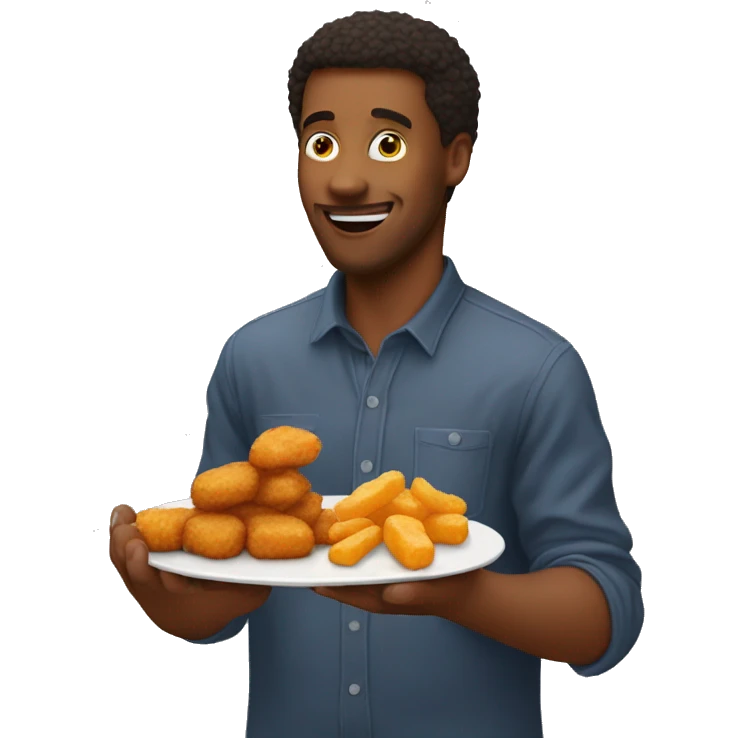 A guy eating a chicken nugget that's getting eaten by chicken nugget emoji