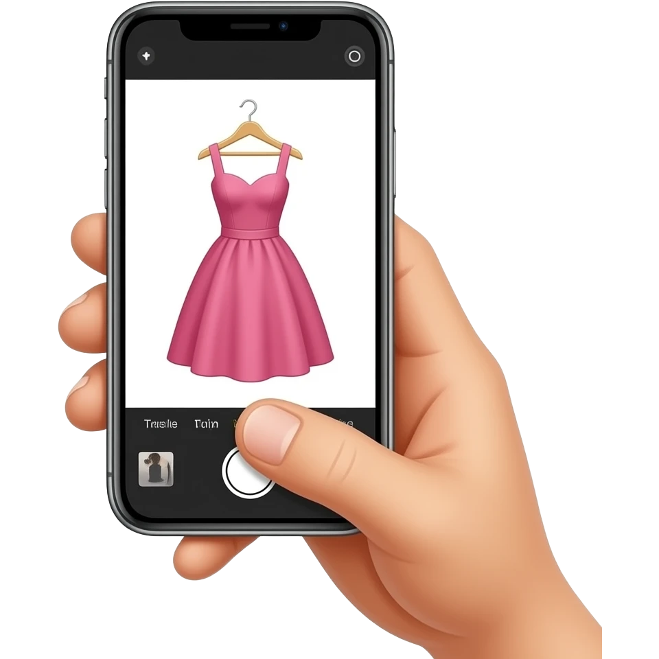 hand taking photo with  iphone to a hanging dress emoji