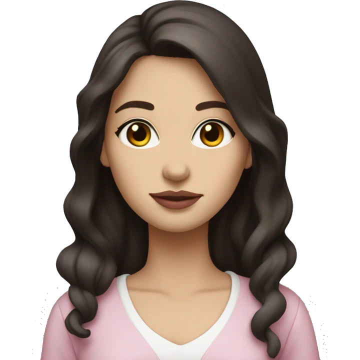 Dark brown hair white face woman full body amber eyes pink lips emoji
