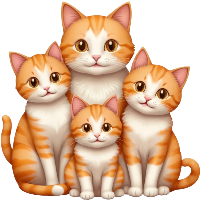 happy mom cat and happy dad cat with four happy kittens emoji