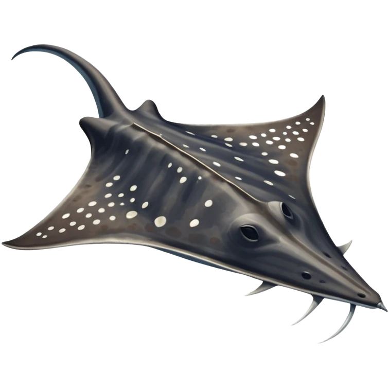 Spotted eagle sting ray with wide wingspan and long spike sting tail at posterior end viewed from above emoji
