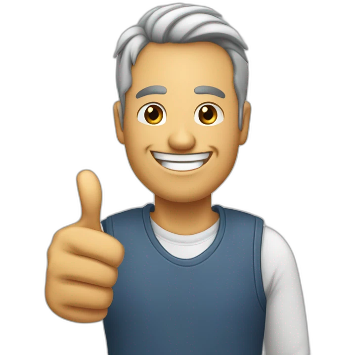 draw a man 50 years old who is smiling and holding his thumb up, the smiley face implies agreement or affirmation emoji