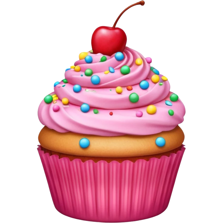 pink cupcake with cherry and sprinkle on top  emoji