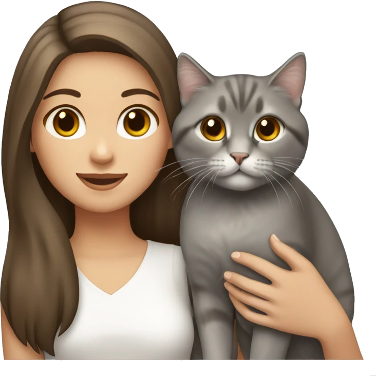 Brown straight hair girl holding Siberian gray cat  emoji