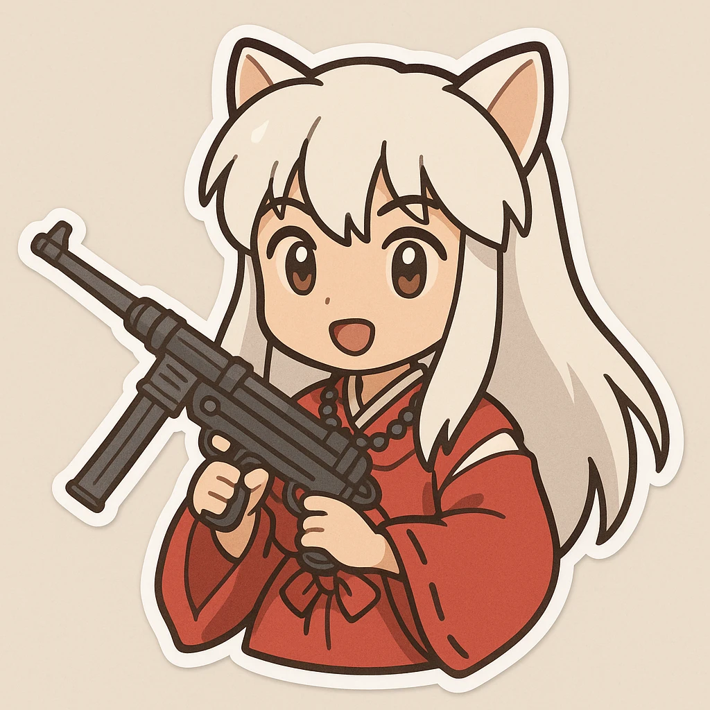 Character like inuyasha She has a gun mp40 in her hand emoji