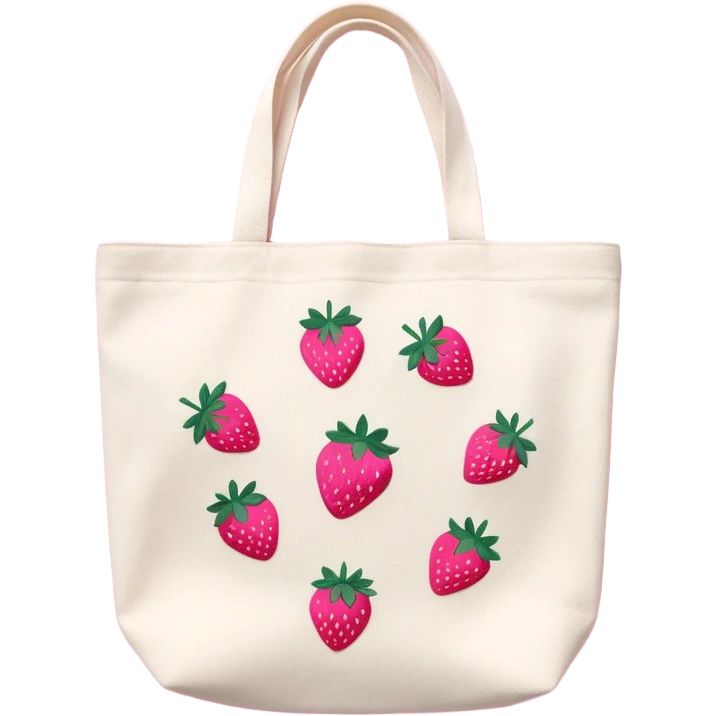 Canvas tote bag with embroidered pink strawberries  emoji