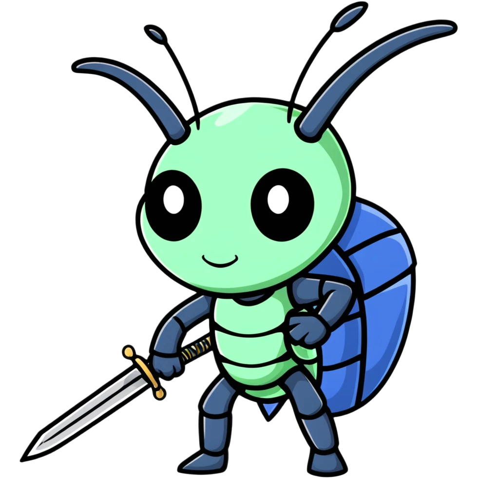 hype train bug character with sword emoji