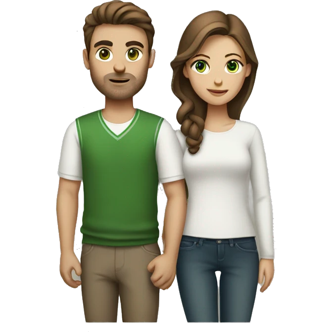 brown hair couple who are white with green eyes emoji