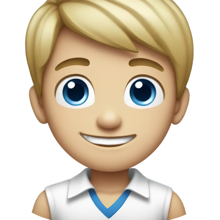 smiling boy in white shirt with blue eyes back side emoji