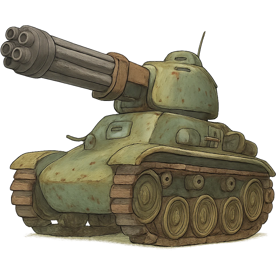 ghibli style tank with a gatling gun mounted emoji