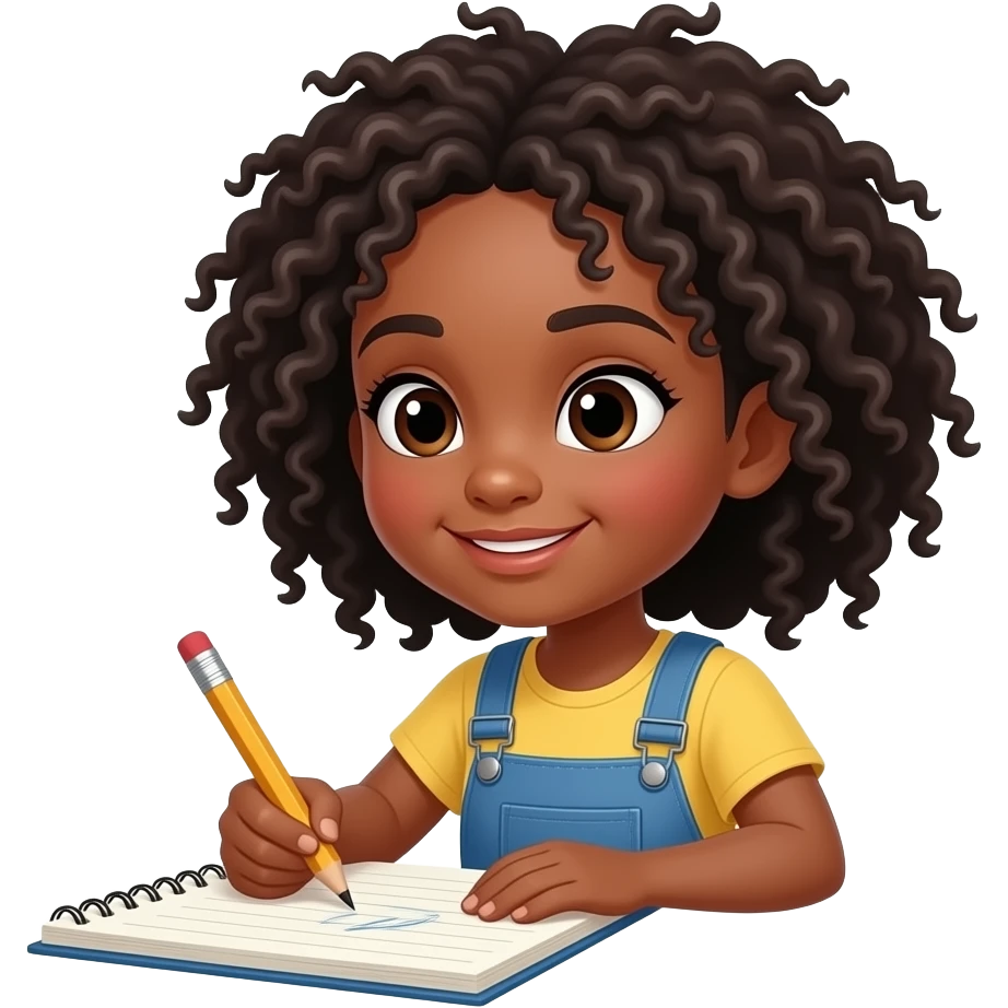 Make an emoji of a black girl writing with a pencil on a notepad emoji