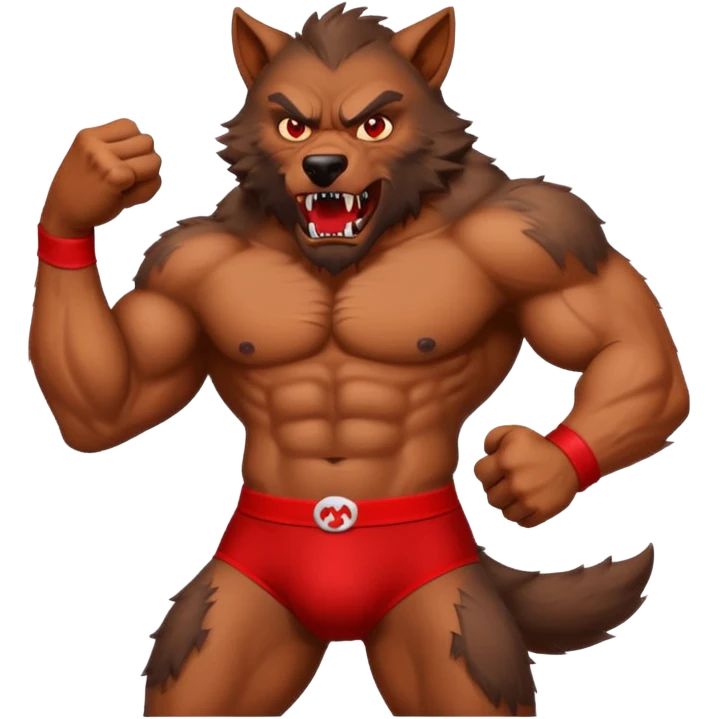 strong werewolf with red branded underwear, emoji style emoji