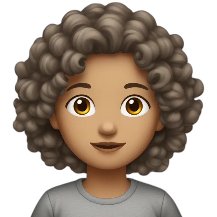 face of midle easten curly girl with medium brown hair in gray T-shirt emoji