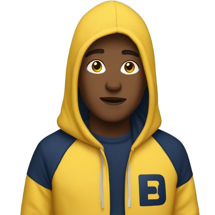 generate me a yellow emoji person wearing a navy blue hoodie which says GAP on it in big letters  emoji