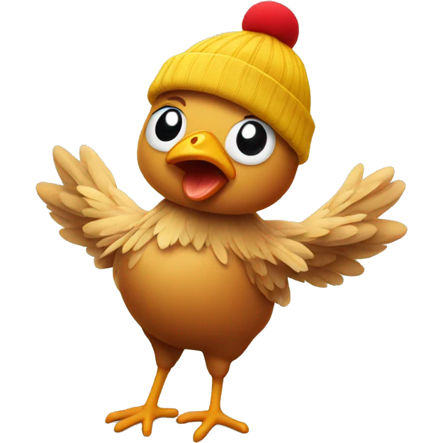 Chicken wearing a beanie dancing  emoji
