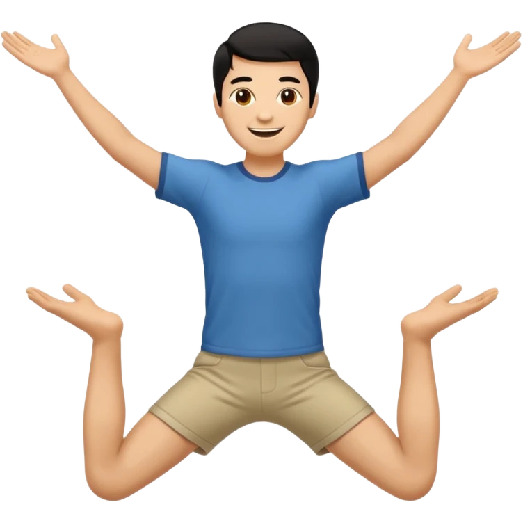 Romantic hero pose, man with both arms wide open, one leg slightly bent, smiling, iconic open-arm stance, simple emoji style emoji