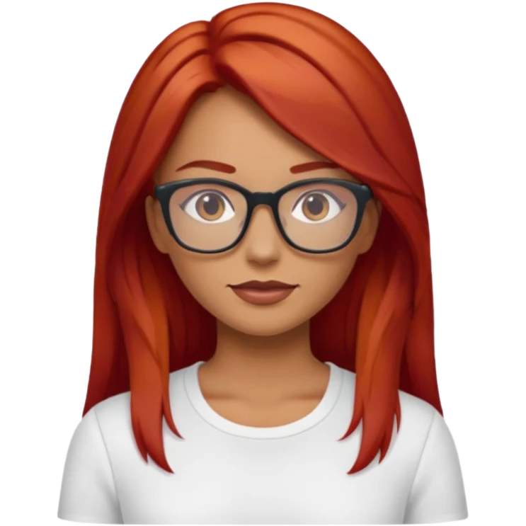 Crespa peli roja tono fuerte , trigueña , con lentes y top blanco pelo largo  emoji