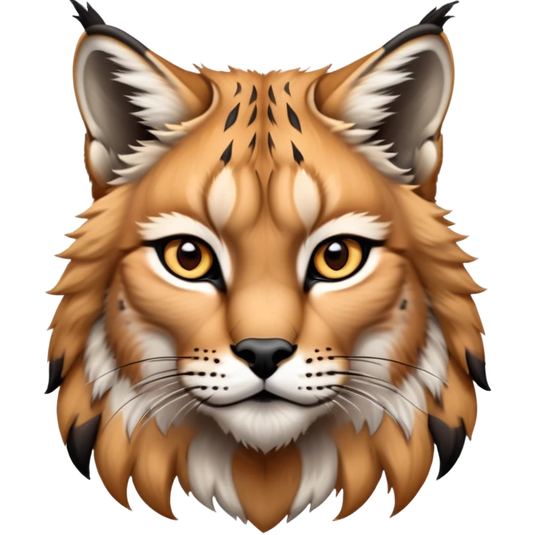 Cinematic-Noble realistic-Lynx-Portrait-Emoji – Poised and regal, with a strong, agile build and a strikingly patterned fur of warm tawny fur accented by bold black ear tufts, deep-set, intelligent amber eyes, simplified yet sharp and sophisticated. zoomed out to show shoulders emoji