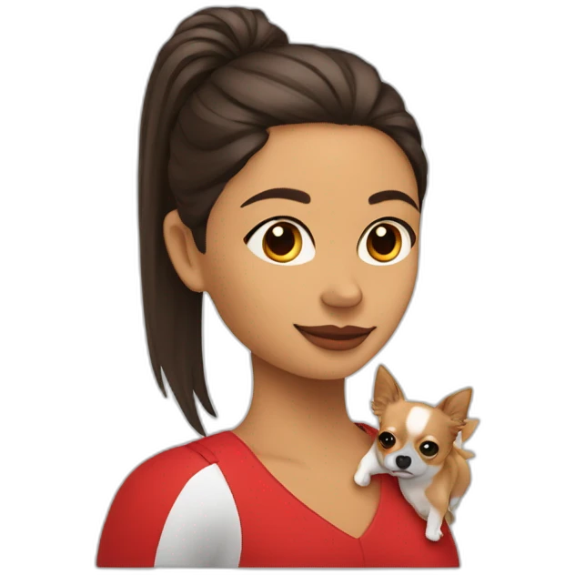 mujer con pelo muy largo rojo y su perro Chihuahua emoji