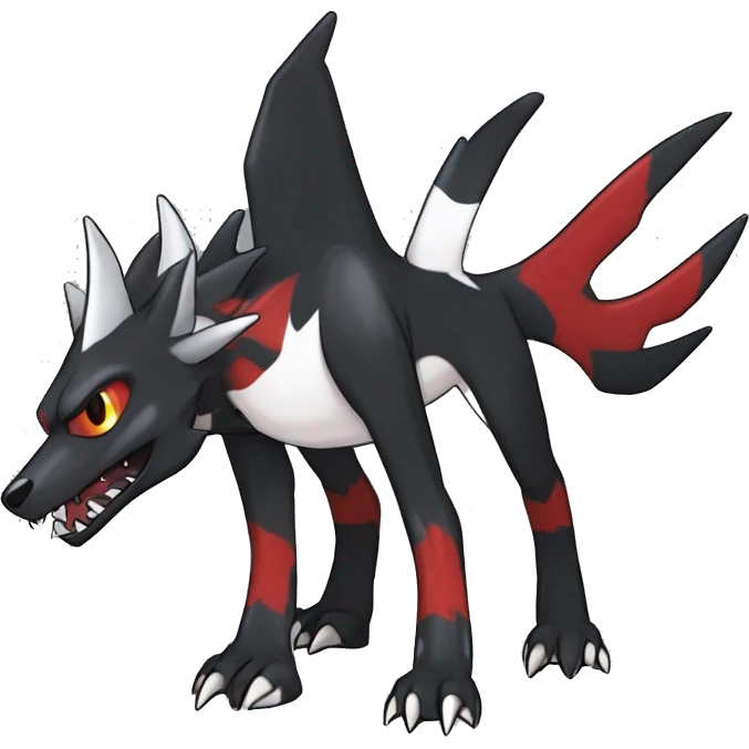 Black Cool Edgy Nargacuga-Houndoom-Garchomp Fakémon Digimon with Red and white Edgy markings, full body, outlined emoji