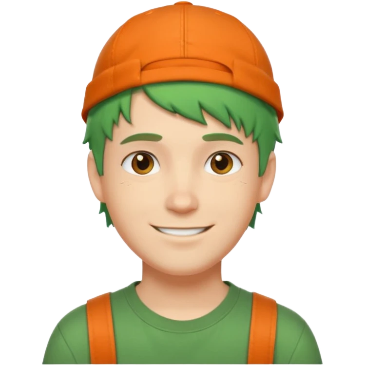 smiling white guy with short messy green hair, orange backwards cap, urban street style emoji