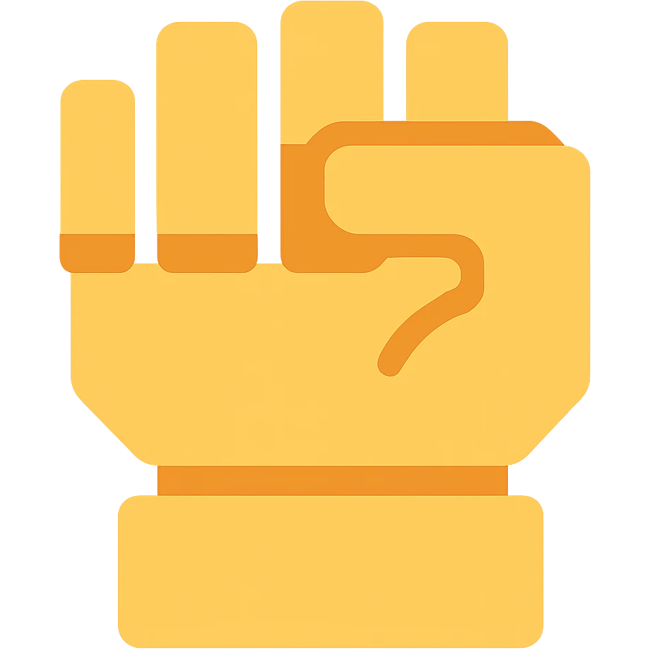 Powerful robot fist inspired by the provided silhouette, blocky and mechanical design, clean and simple color icon style with transparent background. emoji
