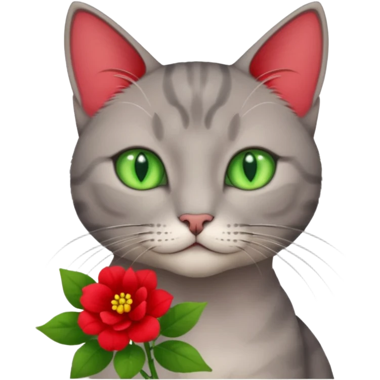 Male cat holding red flowers emoji
