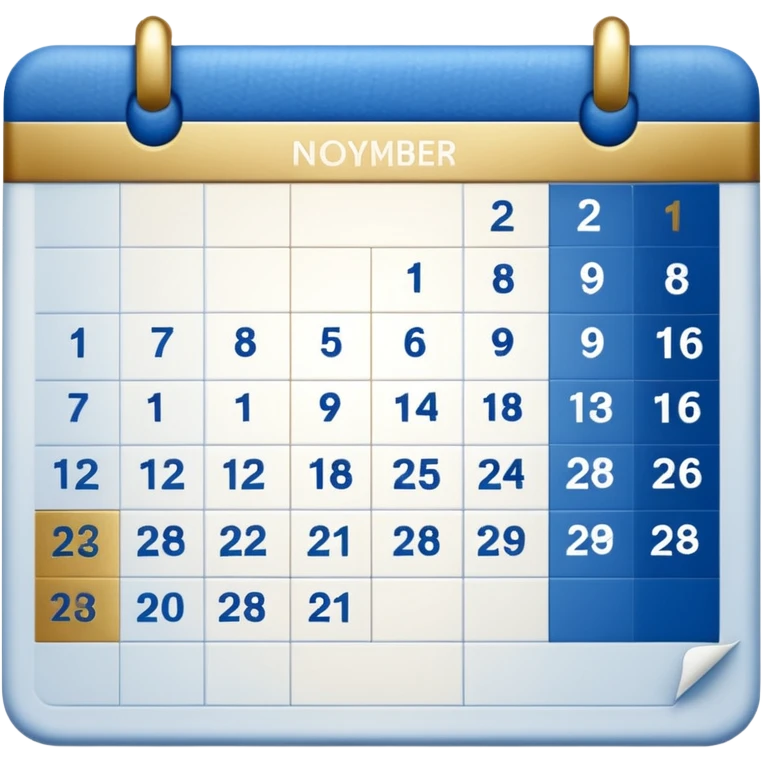no generate an ios style background free calender, blue and gold and white with the date 22 november highlited emoji