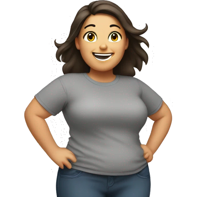 Super excited fat brunette arms waving grey tshirt emoji