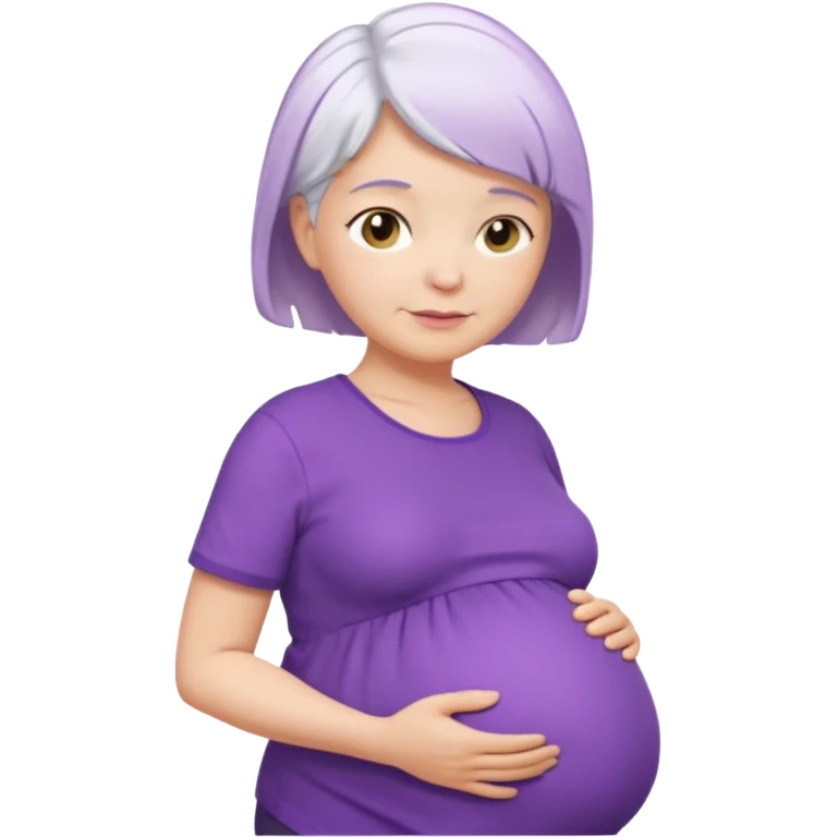 pregnant older woman with purple shirt and short white hair, head, neck and abdomen emoji
