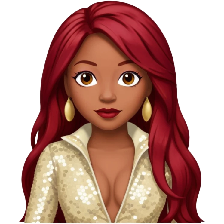LaTavia Robeson from Destiny's Child with long dark red hair, ivory sequin outfit emoji