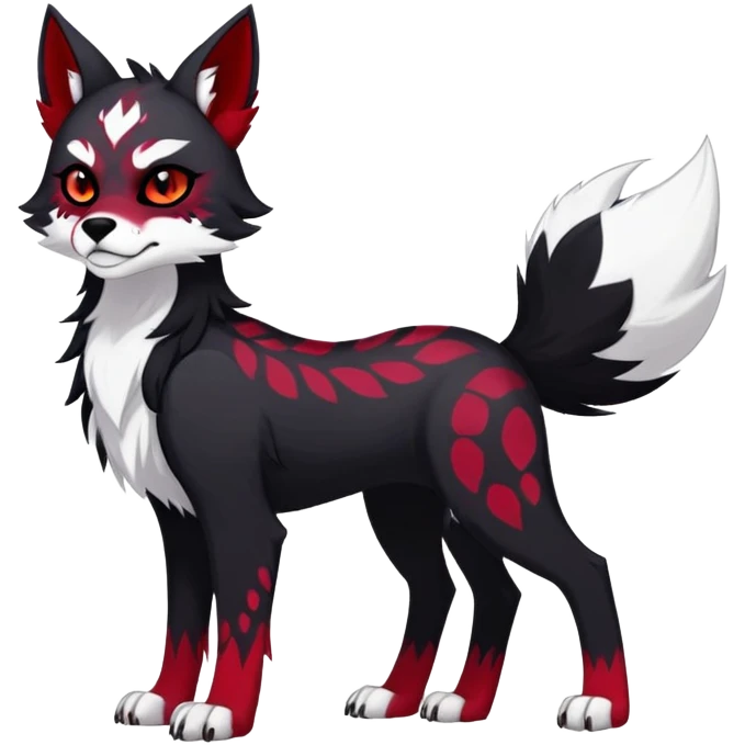 Vibrant dark edgy badass cool Falvie-Fionbri-creature-canine-fursona, full body, with random markings emoji