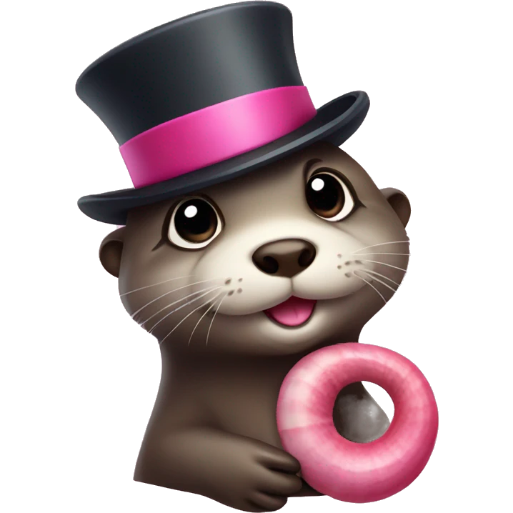 Cute Otter with glasses and top hat holding pink clam  emoji