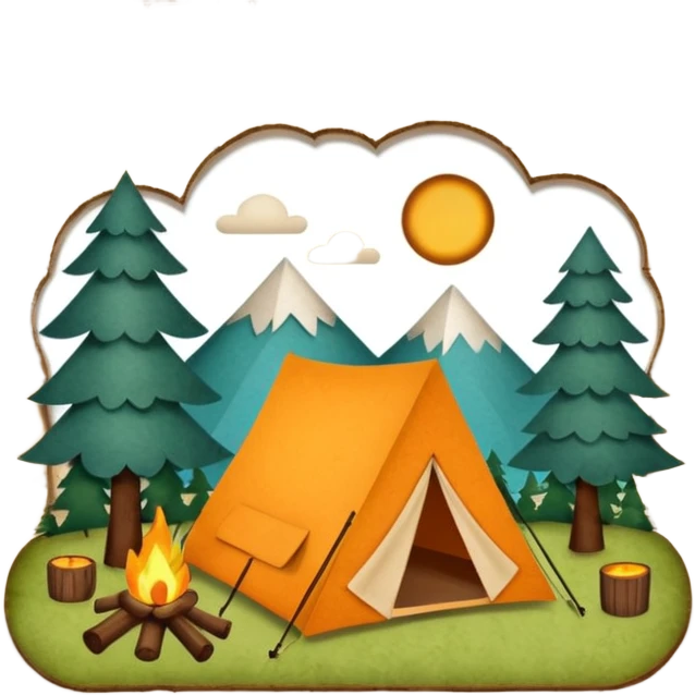 Wooden Camping sign made of felt texture, scrapbooking style, transparent background emoji