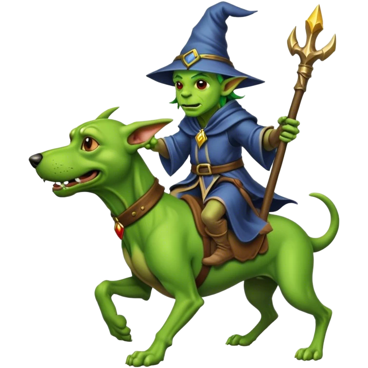 A goblin wizard riding a hound dog  emoji