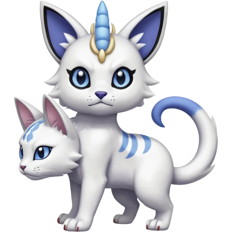 Absol-Purrloin-Meowth-Gatomon-fusion, full body emoji