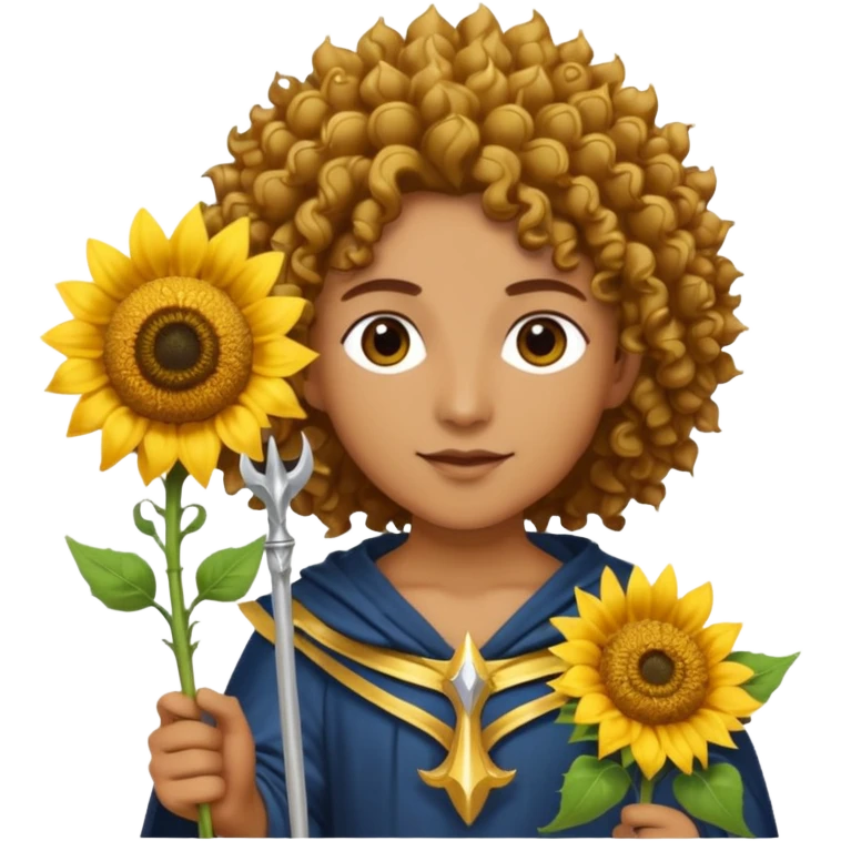 god with sunflower, scepter, trident emoji