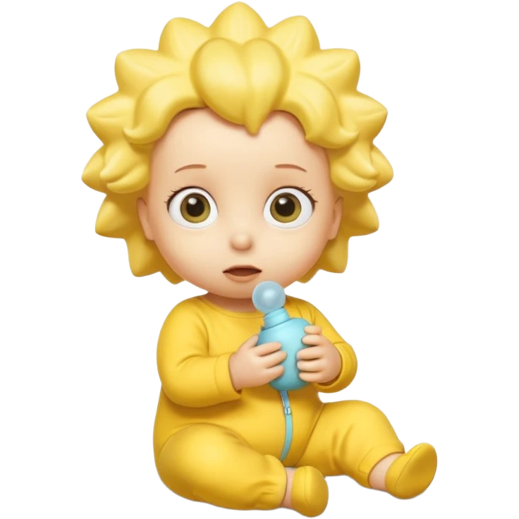 A 3D cartoon baby character entirely yellow, styled like Maggie Simpson, with pacifier, yellow onesie, big eyes, smooth shading, Memoji-style rendering, consistent with other yellow Simpsons characters. emoji