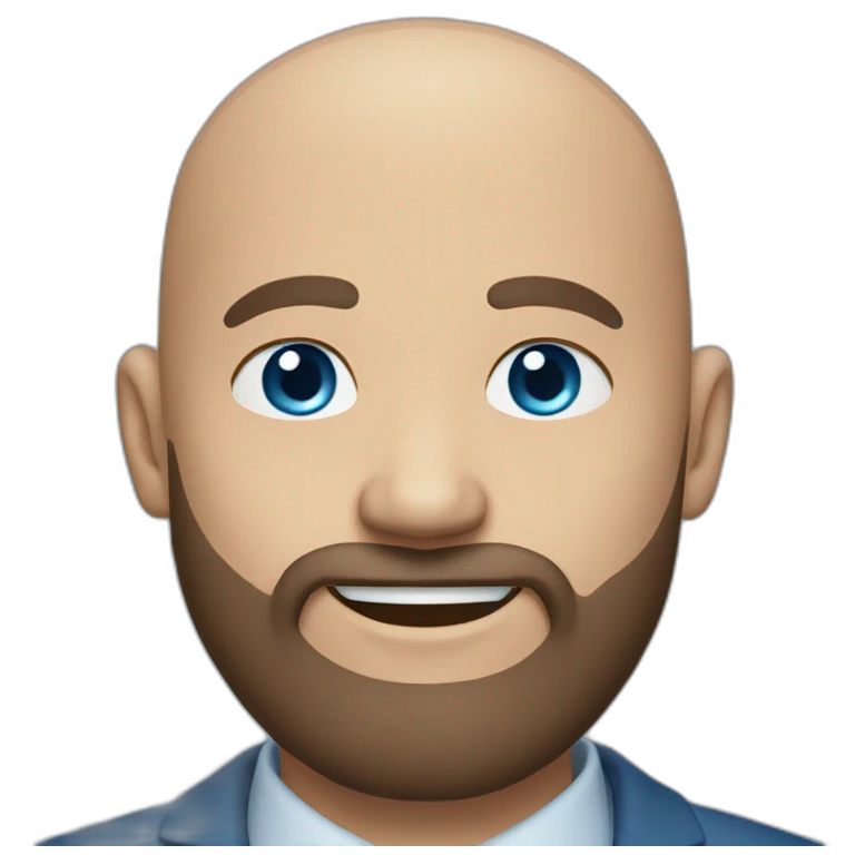 blue eyes bald smiling man with a long brown beard in a blue suit emoji