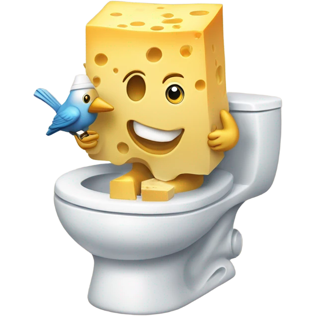 cheese wearing a man sitting in a toilet with a bucket on his head and a bird eating it all  emoji