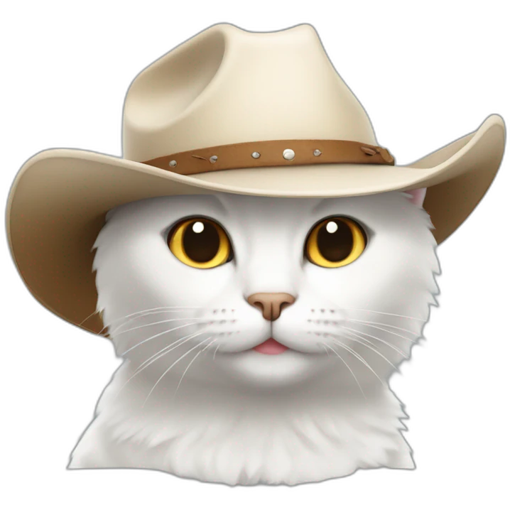 white cat wearing a cowboy hat emoji