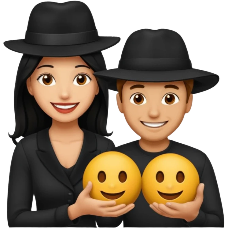 Man wearing black hat smiling superstitious woman squeezing his balls emoji