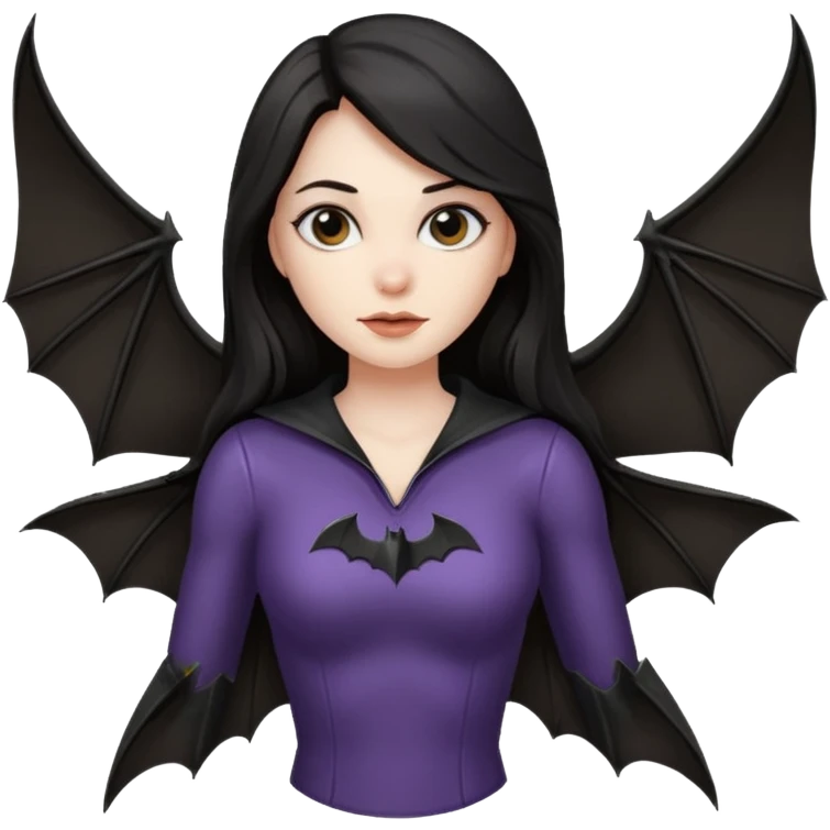 woman with long dark hair and a flying bat nearby emoji